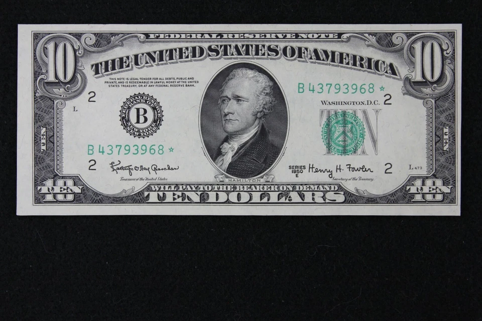 $10 1950E AU Star Federal Reserve Note B43793968* series E, ten dollar, New York - Image 2 of 3