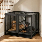 Large Heavy-Duty Dog Cage for 2 Dogs Chew Proof Metal Kennel w/ Plastic Tray