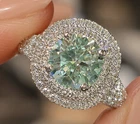 3 Ct VVS1 Ice Blue Round Moissanite Halo Engagement Ring Sterling Silver Size 7