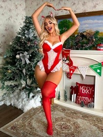 Women's Christmas Red & White Lace Lingerie Set, Includes Headband and Stockings