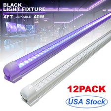 12 Pack UV Led Black Light Bar 4Ft 40W, T8 Integrated Fixture for Party Decor