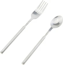 Telescopic Fork and Spoon Set Stainless Steel Long Extender Dinner Extends to 25