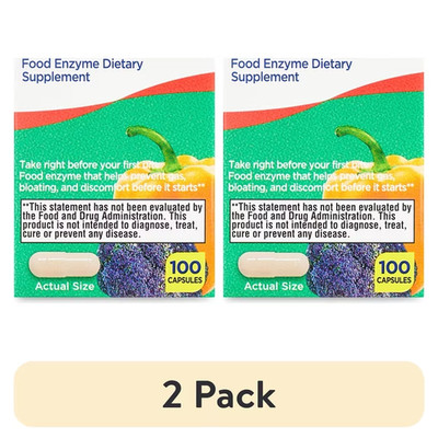 (2 Pack)Equate Gas and Bloating Prevention Food Enzyme Dietary Supplement 100 Ct