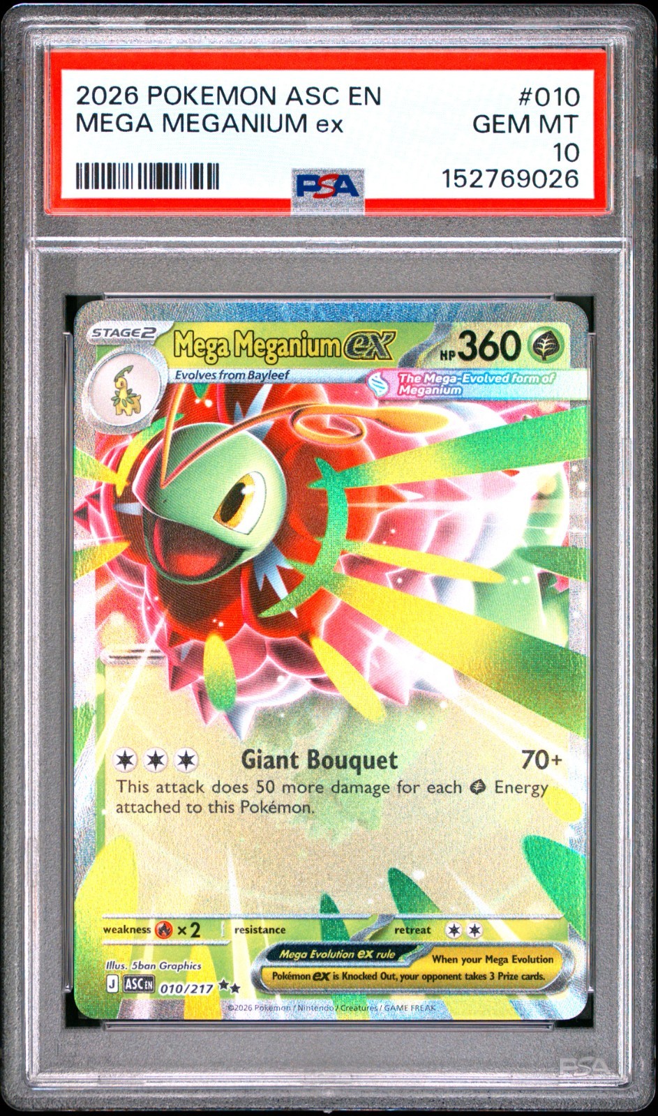 PSA 10 - Mega Meganium ex 010/217 Double Rare Pokemon Ascended Heroes ASC EN