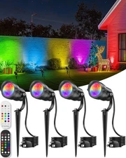 12W Christmas Spotlight Outdoor with Remote Plug Timer Color Changing 120V La...