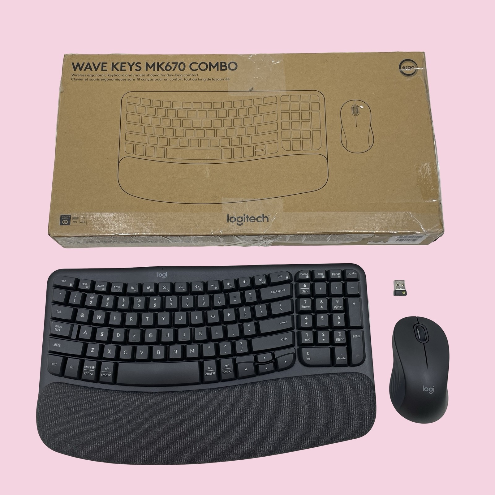 Logitech Wave Keys MK670 Combo Wireless Ergonomic Keyboard & M550L Mouse #U1540