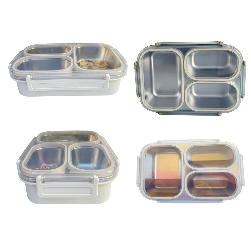 Bento Box Lunch Box Stainless Steel Food Container with 3 Compartments is Sealed
