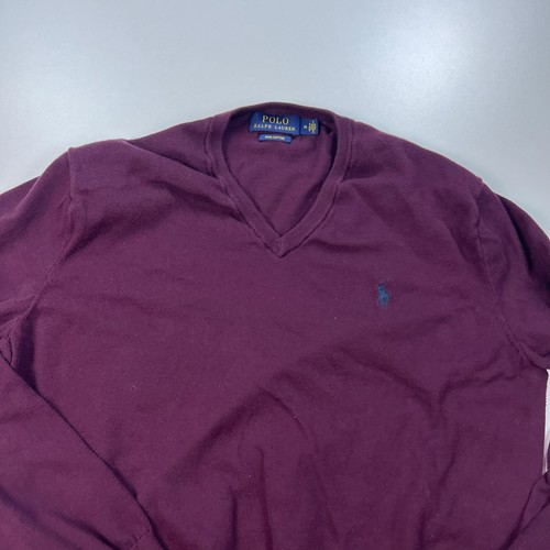 Polo Ralph Lauren maglione uomo viola medio scollo a V pullover cotone preppy - Foto 2 di 7