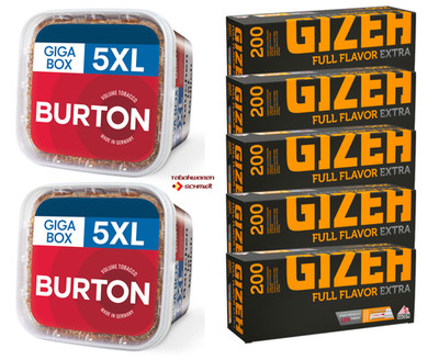 2x Burton Red Volumentabak GIGABOX 400 g mit 1000 GIZEH Full Flavor EXTRA-Filter