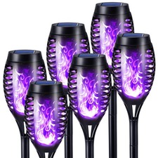 Geemoo 6 Pack Solar Flickering Dancing Flame Lights Purple Waterproof Solar T...