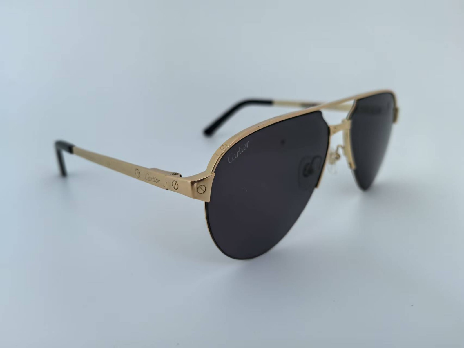 Cartier Gold Frame Oval Sunglasses with Gradient Gray Lenses-image
