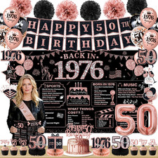Rose Gold 50Th Birthday Decorations for Women 63Pcs Happy 50Th Birthday