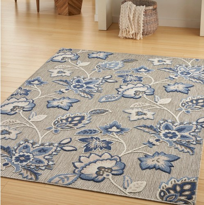 #ad #ad Nourison Home Splash Floral Indoor Outdoor Area Rug 5#x27;x8#x27; Blue Gray Deck $22.25
