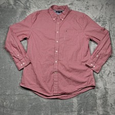 Tommy Hilfiger Button Down Shirt Mens XL Red Gingham Long Sleeve Cotton Check