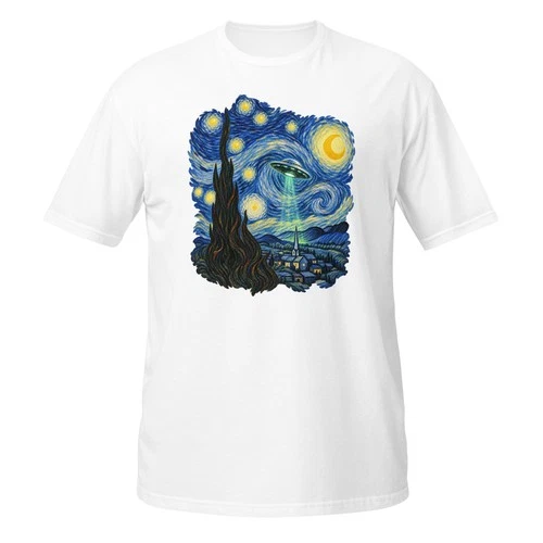 UFO Starry Night T-Shirt Van Gogh Style Alien Spaceship Funny Art Parody Unisex - product listing photo