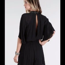Angel Wing Black Romper Faux Diamond and Open Back Size Small