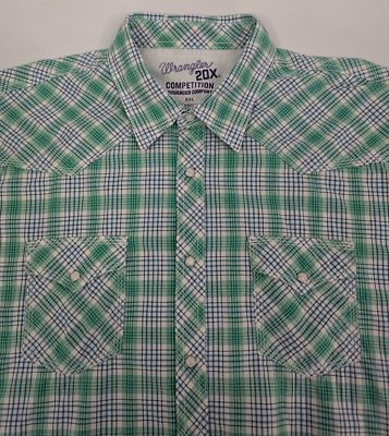 #ad Wrangler 20X Competition Advance Comfort Green Plaid Pearl Snap 2XL Short Sleeve $20.99