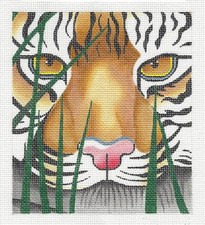 "A TIGER AWAITS" by Leigh Design handpainted Needlepoint Canvas BG Insert LEE