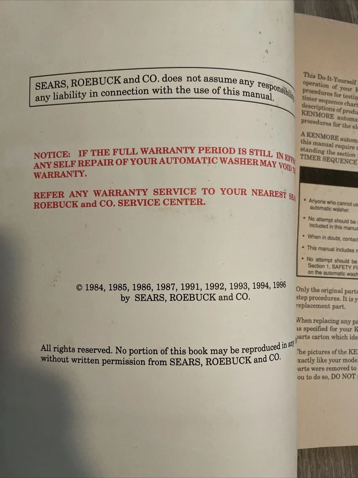 Sears Kenmore Automatic Washing Repair Manuel Do-it-yourself Booklet - Image 3 of 4