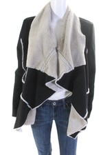 Lovestitch Womens Faux Shearling Open Front Jacket Black White Size Small