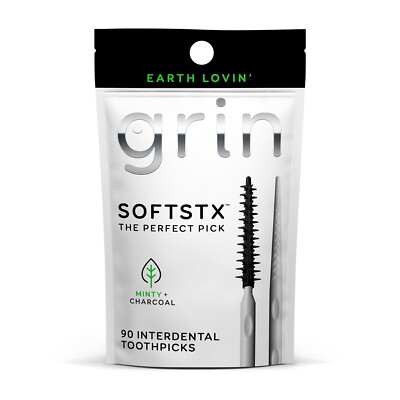 Grin Charcoal Infused Softstx, Gentle Dental Picks, 90 Count, Soft Flexible... 