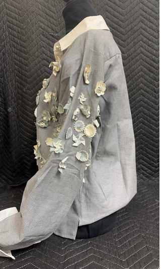 Giacca blusa CHANEL primavera 2013 RTWCollection applicazioni floreali grigio e bianco tg40