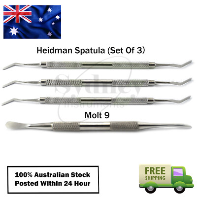 Heidman Spatula Flat Plastic Filling Instruments & Molt 9 Periosteal Elevators