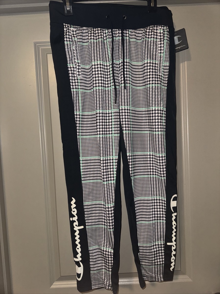 Champion Women's Slim Track Sweatpants Joggers Black/Exploded Houndstooth  Size M