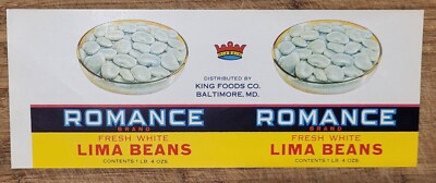 ADVERTISING Label Romance Lima Beans Can  Baltimore Maryland
