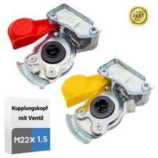 Kupplungskopf rot -gelb M22 Set mit Ventil für LKW Zugmaschine Traktor Druckluft