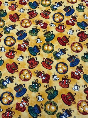 Coffee Cup Stripes by Lorilynn Simms on HEAVY Weave Cotton Fabric 1 yard