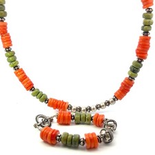 Silber Vintage Indianer Original Natürlich Coral&jade Halskette Armband Set