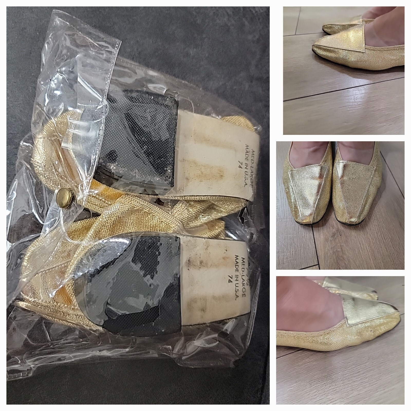 PANTOFOLA D’ORO Pantofole vintage senza marchio oro scintillante scarpe Pixie Ho 7 71 2 Med Large