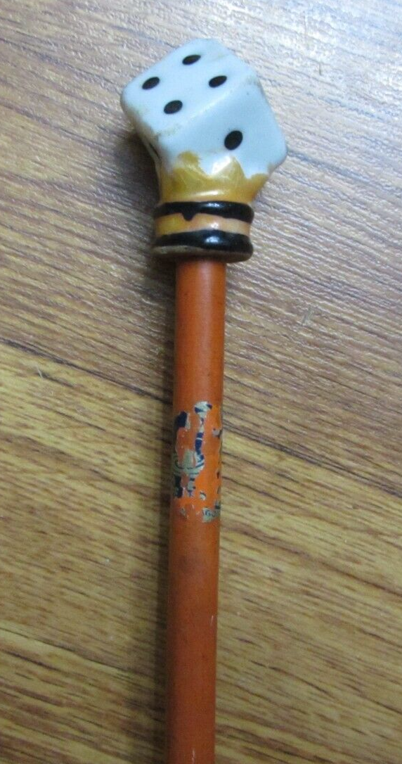 Vintage Carnival Cane Walking Stick w/ Porcelain DIE Dice fair circus