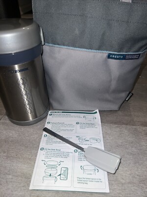 Zojirushi Mr. Bento Stainless Steel Lunch Jar Food Thermos Spoon And Bag