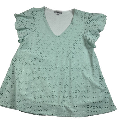 White Birch Eyelet Flutter Sleeve Top Mint Color Size Small lined
