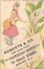 Advertising Trade Card HowTrue Our Love Roberts & Co. Clothing House Newark N.J.