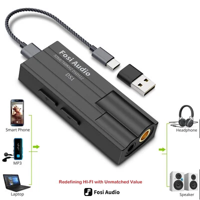 Fosi Audio DS1 DSD512 HiFi USB C DAC Mini Audio Headphone Amp for most Phone PC