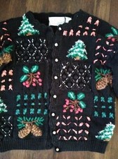 Fair Isle Vintage Embroidered Cotton Granny 80s Christmas Cardigan Sweater Sz XL