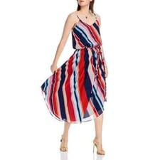 Lini Woman's NWT Kim Dress Multi Colorful Stripe V Neck Sleeveless Midi Med New