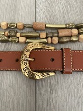 Vintage Beaded With Brown Leather Belt Women L Made in Korea BOHO