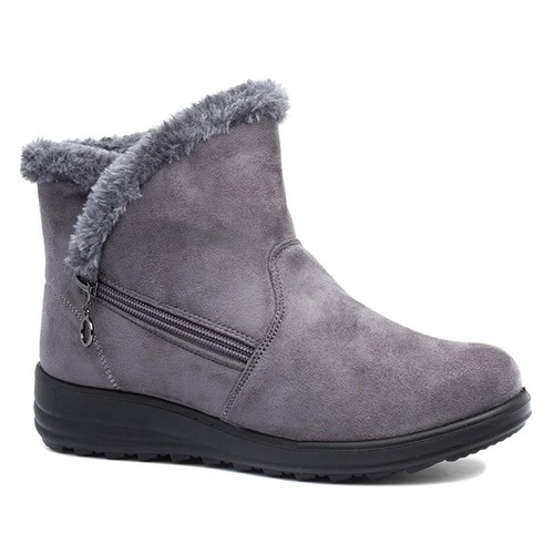 Cushion Walk Womens Boots Grey Adults Ladies Ankle Zip Up Faux Fur