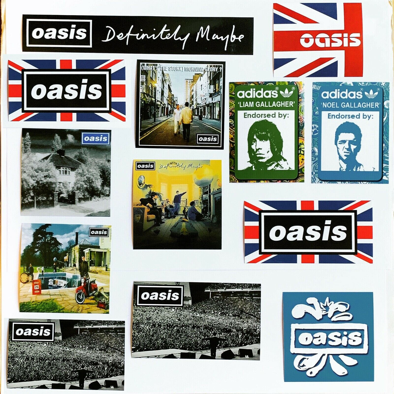 33 x Oasis Vinyl Stickers Live Forever Manchester Party Decorations