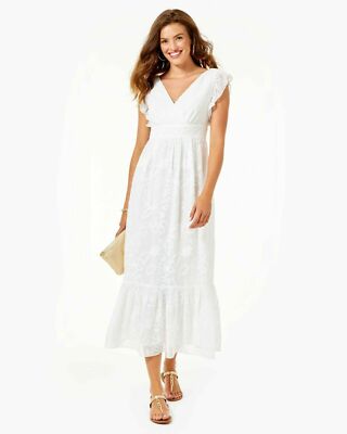 $238 NEW Lilly Pulitzer Autumn Ruffle Midi Dress Resort White Shadow Clip 2  12 | eBay