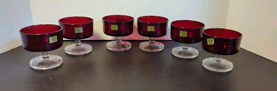 VTG Arcoroc Ruby Red  Sherbert Dessert Bowls 6 w/ Labels 3'' tall Made In FRANCE
