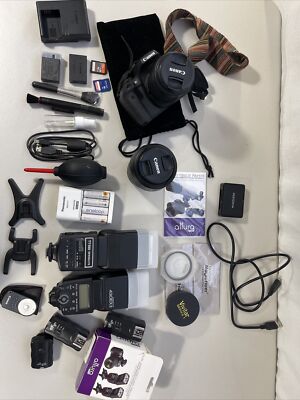 Canon EOS Rebel T6 DSLR Camera bundle 2 lenses + 2 flashes good starter kit!!