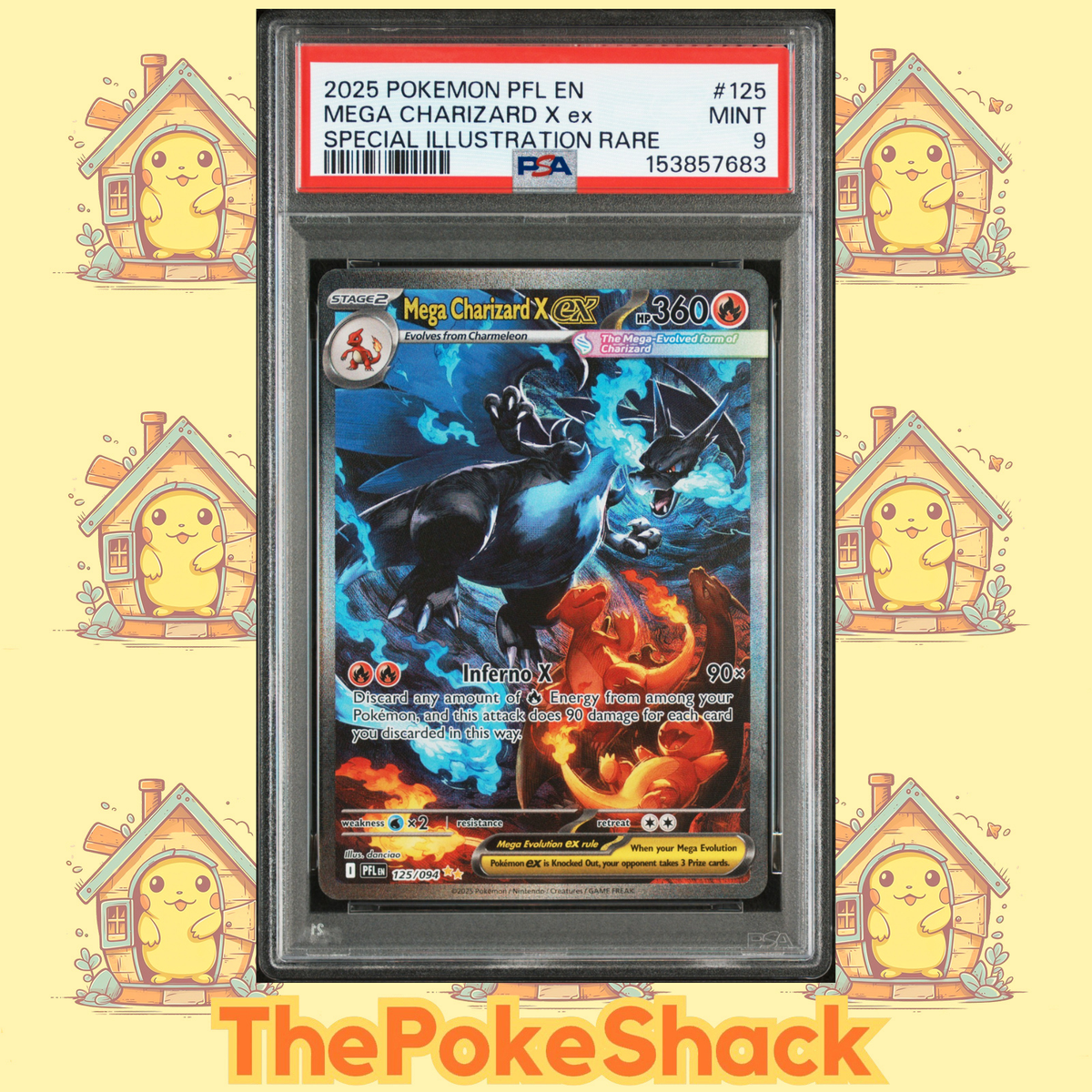 🔥🧊Mega Charizard X ex 125/094 PSA 9 Pokémon Phantasmal Flames