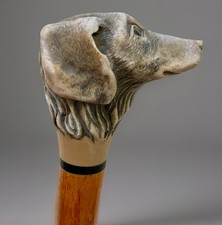 Antique Celluloid/Bakelite Carved HOUND DOG Cane Walking Stick Natural Wood 35  