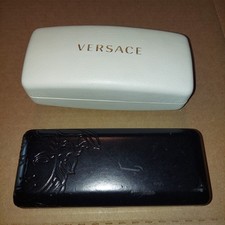 FLAWS VERSACE MEDUSA BLACK LEATHER SUNGLASSES EYE GLASSES CASE And White Case