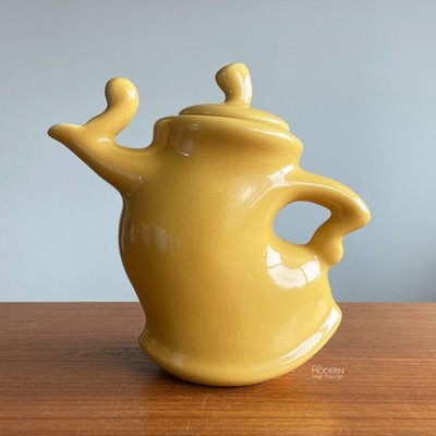Signed Michael Lambert Yellow Dancing Coffee Pot Pottery Modernist - *Damaged